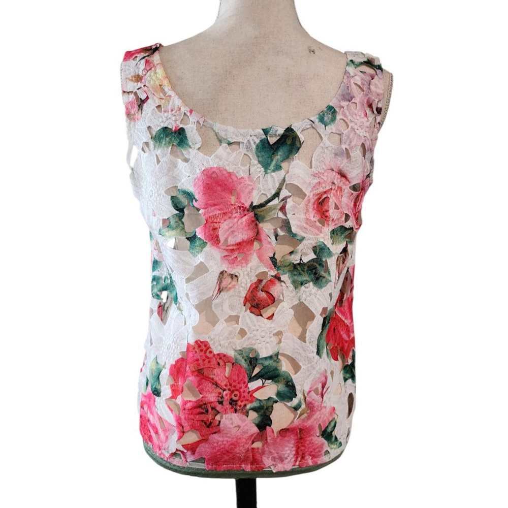 Custom From Collars to Cuffs Floral Lace Cutout Tank Top Boho Artsy Roses Size M